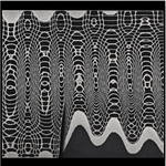 stainless spirograph pattern san mai flat bar which has silver circular lines flowing around dark colors