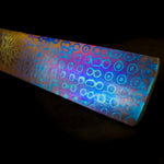 Nebula titanium damascus billet showing vivid anodized blue and purple ‘cell’ pattern, forged from 40 layers of Grade 2 and Grade 5 titanium.