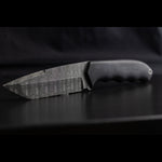 tanto fixed blade with black carbon fiber handles and blade made with stainless basketweave damascus