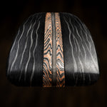 Opposite end view of the custom knife handle with DarkFire San Mai accents and black patterned scales.