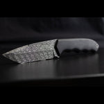 tanto fixed blade with black carbon fiber handles and blade made with stainless fireball damascus