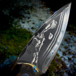 close up of a halfface blades build featuring random san mai stainless