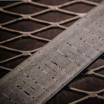 close up image of a ladder pattern stainless damascus billet by vegas forge