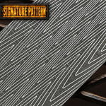 close up picture of a lightning patterned damascus steel billet