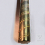 a round bar of twisted mokume gane made by vegas forge, alloys in the mokume are copper brass and nickel silver