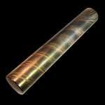 a mokume gane round bar with copper, nickel-silver and brass colors on black background