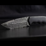 hunting knife made with razorwire pattern damascus steel pattern from vegas forge