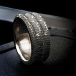 Ring crafted from Spirograph Damascus steel with 1200-layer stainless pattern detail